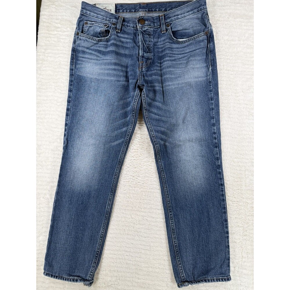 Hollister Mens 33x28 Bootcut Jeans Blue Low Rise Button Fly Denim Hermosa